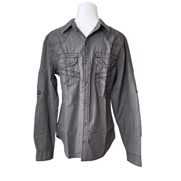 Carbon Slim Fit Western Snap Pockets Charcoal Gray Tab Sleeve Shirt MEDIUM Gray - Picture 1 of 11